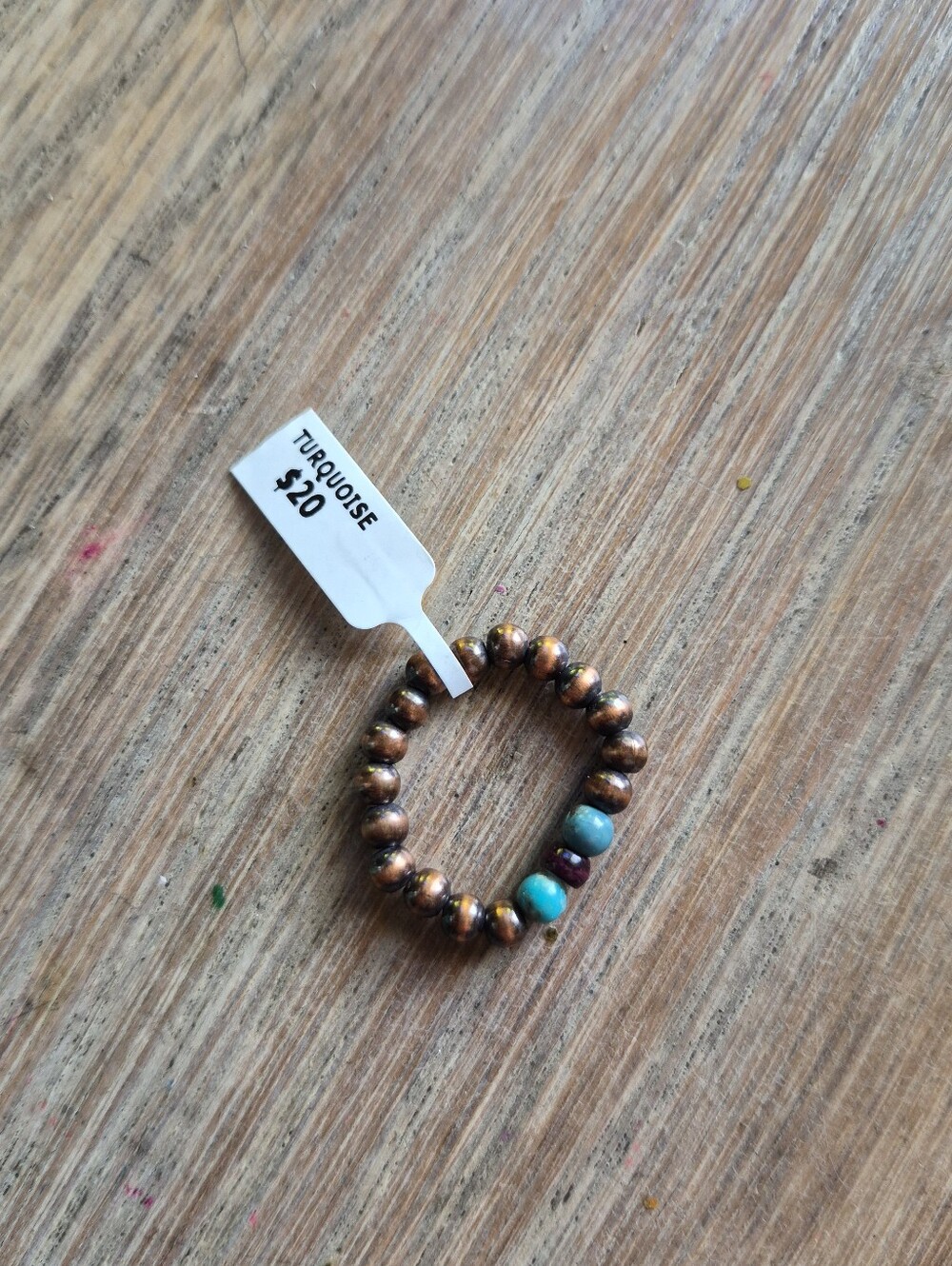 Copper Beaded Stretch Ring with Turquoise Accent